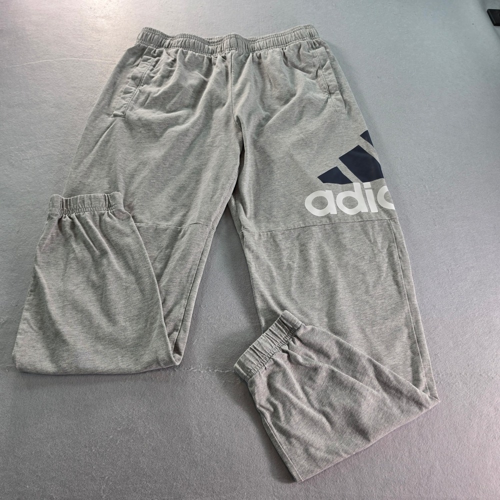 Adidas Mens Gray Jersey Jogger Sweatpants Large Logo Size Medium